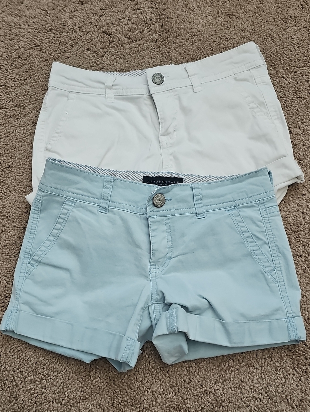 Aeropostale Light Blue and White Women's Cotton-Blend Shorts Set